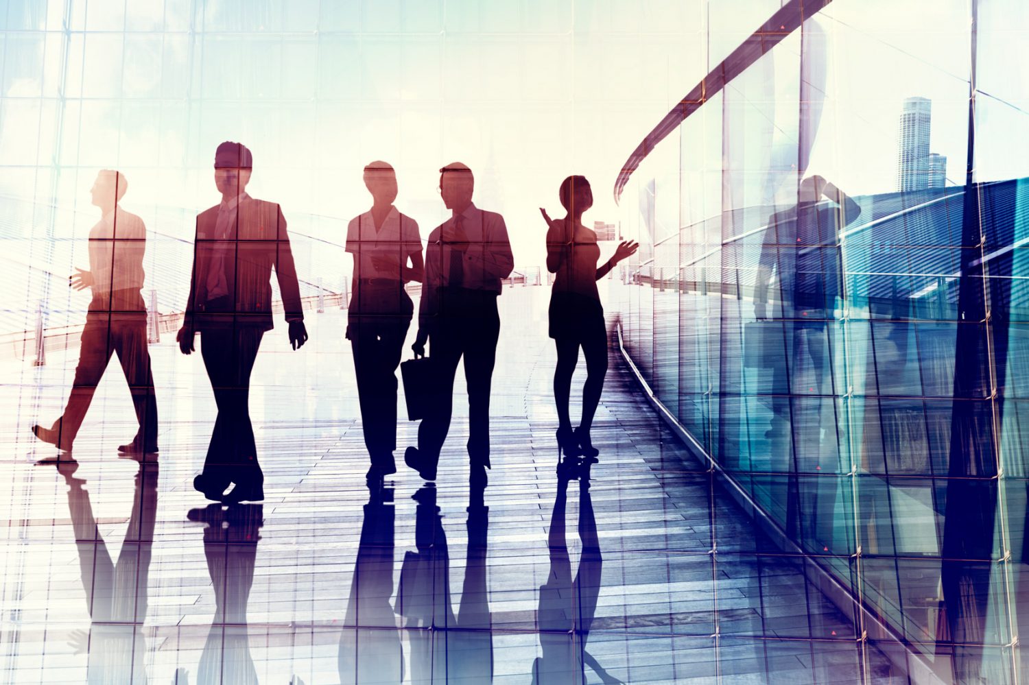 Silhouettes of Business People Walking in the Office